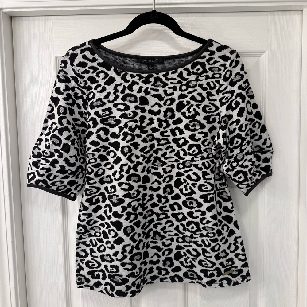 Marc New York Black and White Animal Print Top